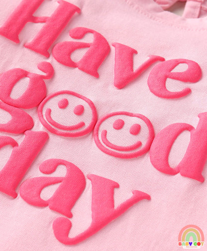 Cotton Knit Full Sleeves Hearts & Text Graphics T-Shirts with Frill Detailing Pack of 3 - Dark Pink