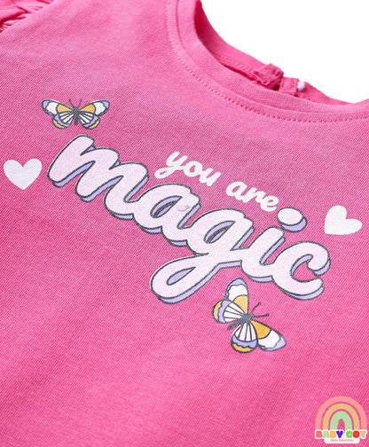 Cotton Knit Full Sleeves T-Shirts With Heart & Butterfly Print Pack Of 3 - Pink & Purple