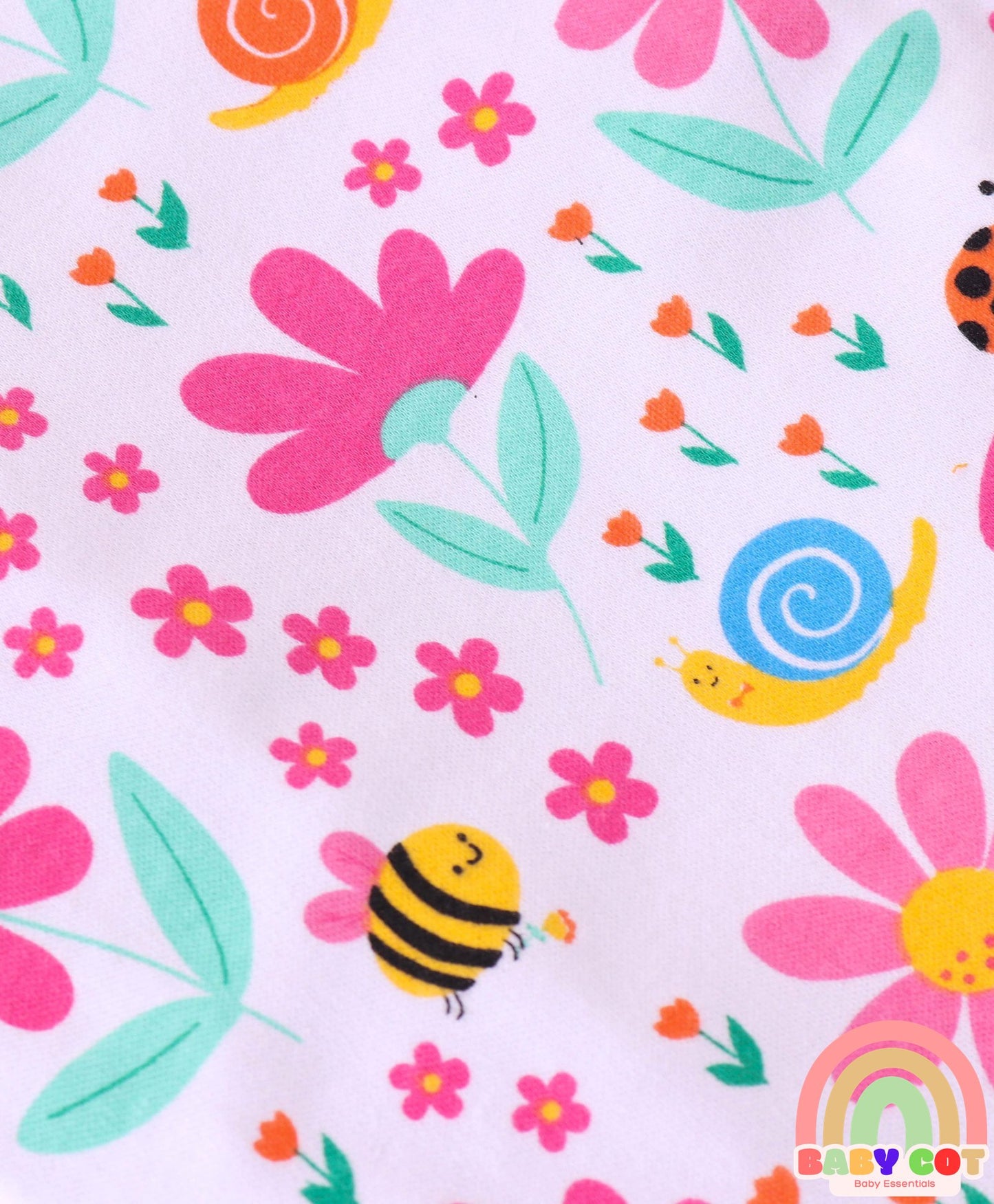 100% Cotton Knit Full Sleeves Onesies with Polka Dots Floral Print & Frill Detailing Pack of 3 - Yellow Pink & White