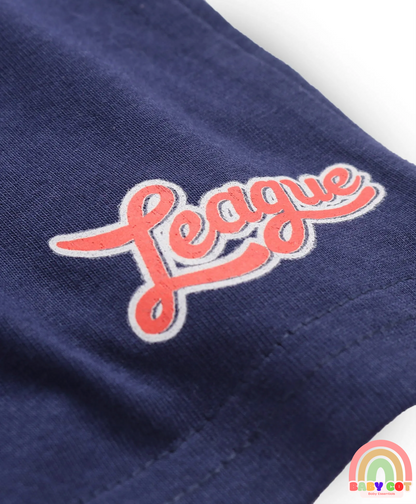 Single Jersey Knit Mid Thigh Shorts With Text Print Pack of 3 - Red Light & Navy Blue