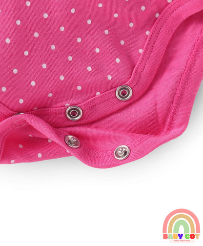 100% Cotton Knit Frill Sleeves Floral & Animal Printed Onesies Pack of 3 - Dark Pink Navy & Orange