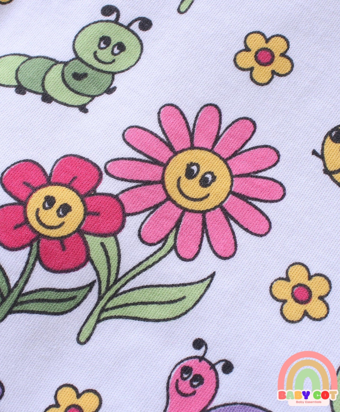 100% Cotton Full Sleeves Onesies with Frill Detailing Floral & Text Print Pack of 3 - Multicolour