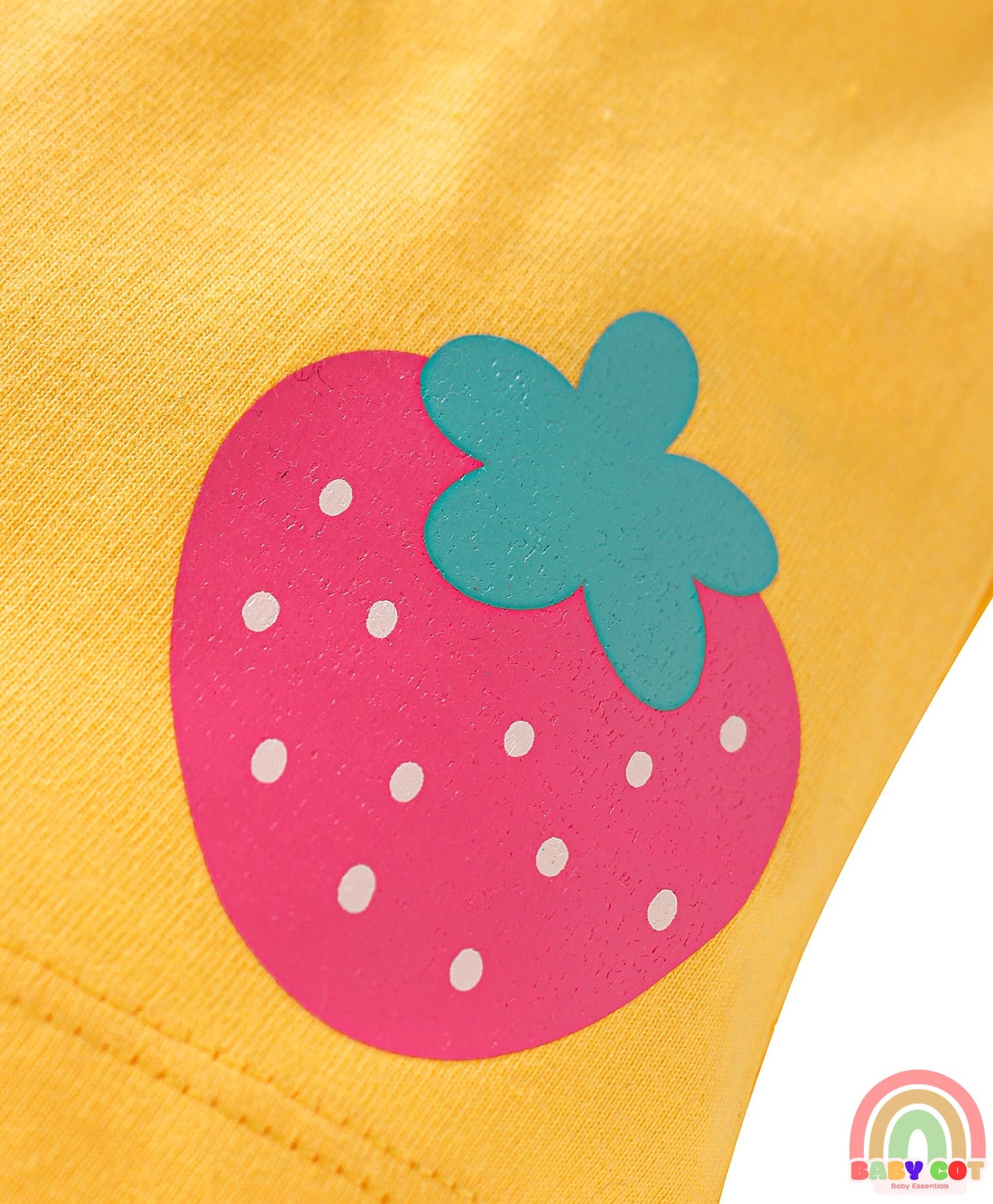 Cotton Knit Mid Thigh Strawberry & Floral Printed Shorts with Bow Applique Pack of 3 - Pink & Yellow