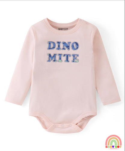 100% Cotton Knit With Eco- Jiva Finish Full Sleeves Onesies with Dino Print Pack of 5 - Blue Green & Pink