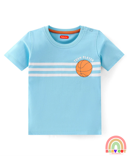 Cotton Knit Half Sleeves T-Shirts with Football Graphics Print Pack of 5 - Blue Green & Grey