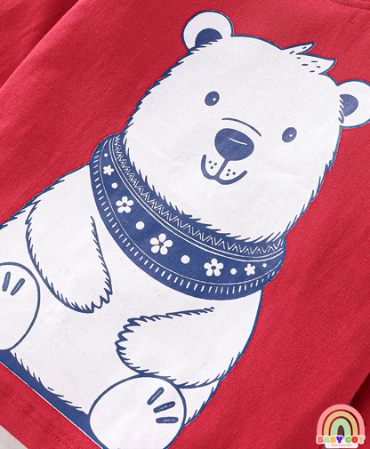 Cotton Knit Full Sleeves Striped Text & Bear Printed T-Shirts Pack of 3 - Red Yellow & Navy Blue