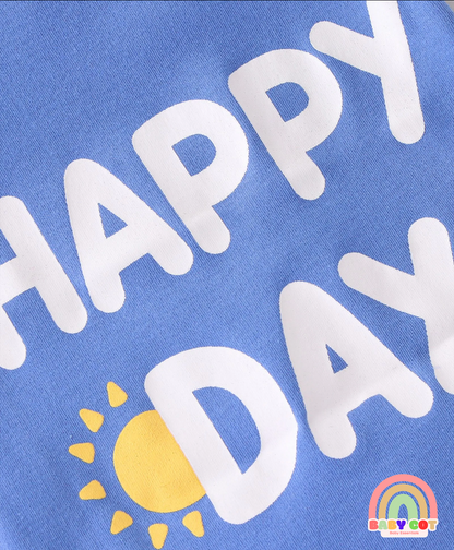100% Cotton Half Sleeves Onesies With Text Print Pack of 3 - Green Yellow & Blue