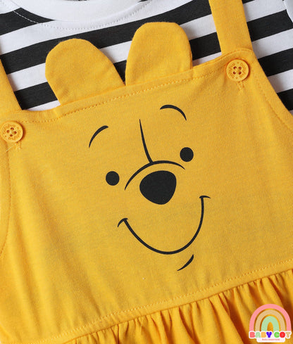 Cotton Jersey Knit Half Sleeves T-Shirt with Frock Winnie the Pooh Graphics- Yellow