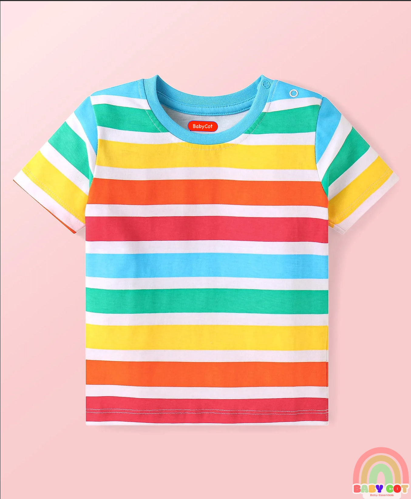 Cotton Knit Half Sleeves T-Shirts with Stripes & Star Print Pack of 5 - Blue Red & Yellow