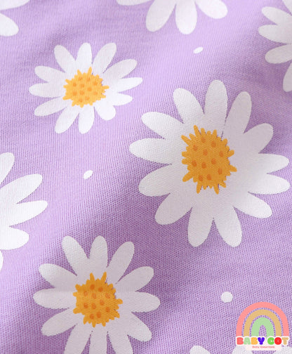 100% Cotton Knit Frill Sleeves Onesies with Floral & Polka Dots Print Pack of 3 - Pink Yellow & Purple