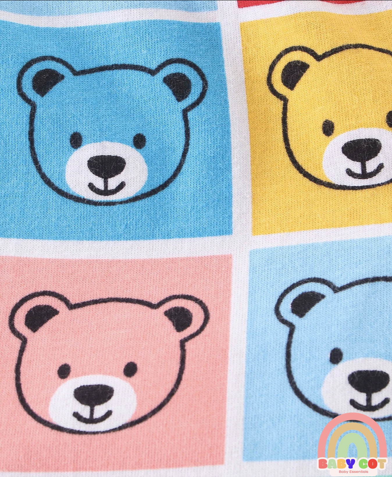 Cotton Knit Single Jersey Shorts With Stars & Teddy Bear Print Pack Of 3 - Yellow Blue & Red