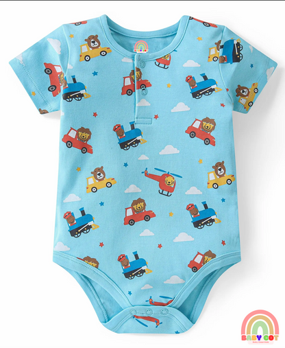 100% Cotton Knit Half Sleeves Striped & Lion Printed Onesies Pack of 5 - Multicolour