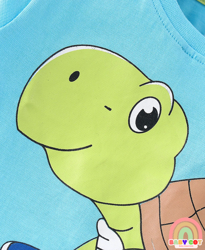 Cotton Knit Half Sleeves Striped T-Shirts Turtle Print Pack of 3 - Multicolour