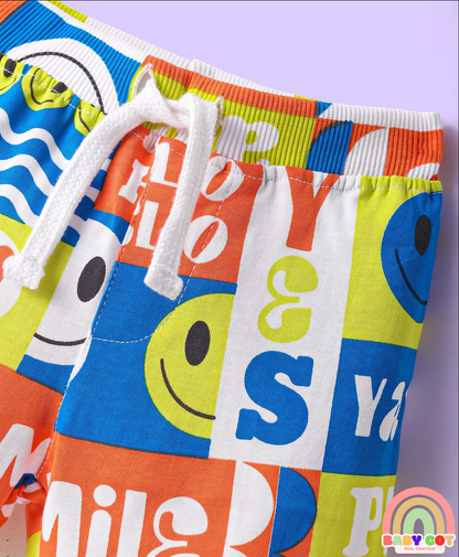 Cotton Knit Mid Thigh Length Shorts with Text Print & Tape Detailing Pack of 3 - Orange & Blue