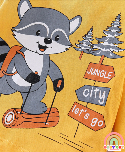 Cotton Knit Full Sleeves T-Shirt Stripes & Fox Graphics Pack of 3 - Yellow White & Green