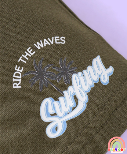 Single Jersey Knit Mid Thigh Shorts with Tropical & Text Print Pack of 3 - Black & Grey