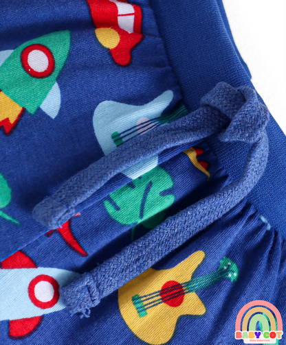 Cotton Knit Shorts with Stars Print & Stripes Pack of 3 - Yellow Red & Navy Blue