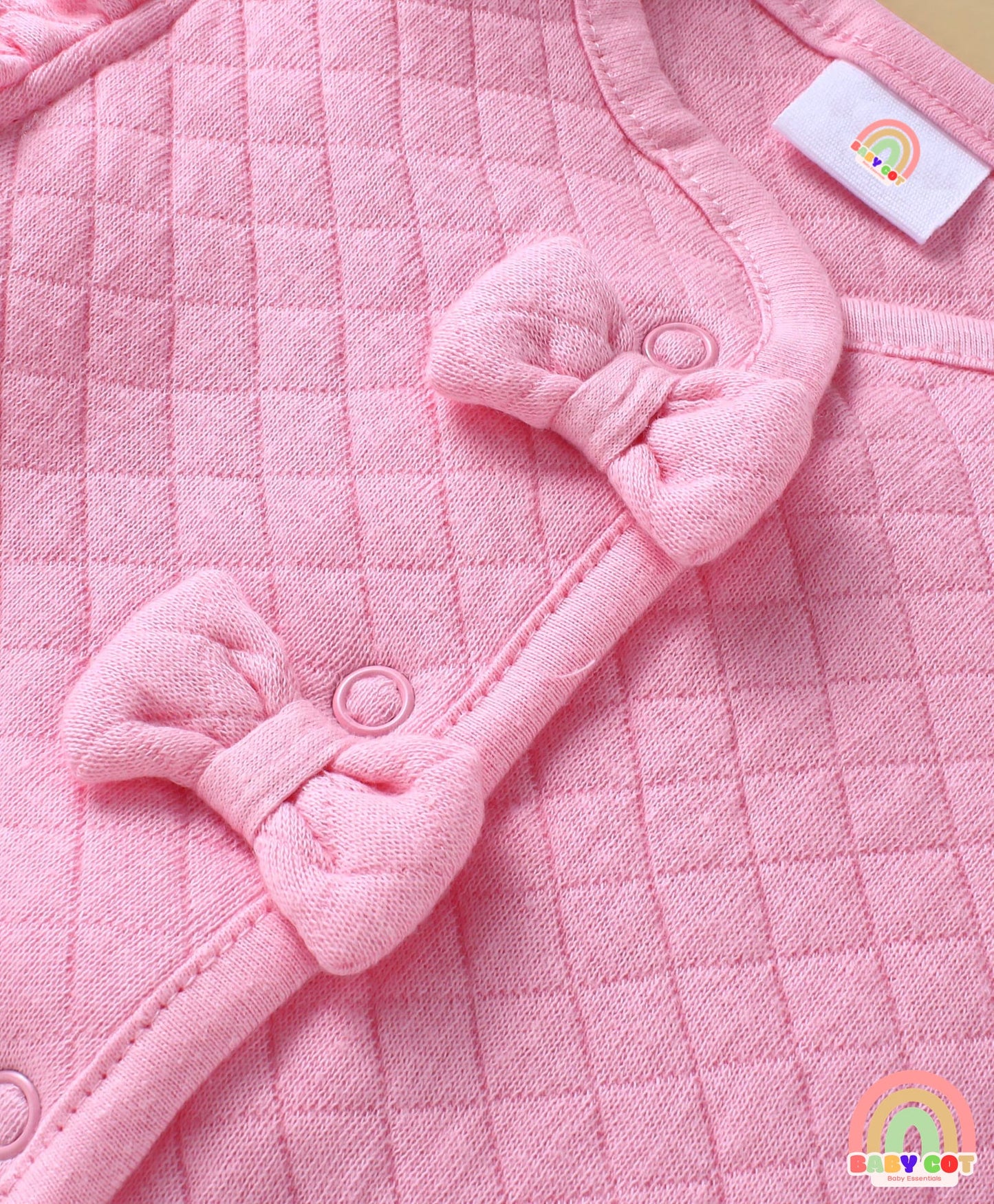 100% Cotton Knit Full Sleeves Animal Printed Top & Leggings Set with Jacket & Bow Applique - Dark Pink & White