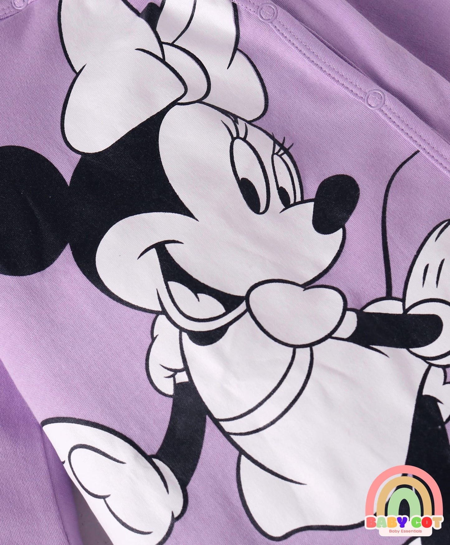 Interlock Knit Full Sleeves Front Open Minnie Mouse Printed Rompers Pack of 3 - Lilac Yellow & Pink