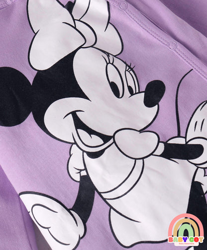 Interlock Knit Full Sleeves Front Open Minnie Mouse Printed Rompers Pack of 3 - Lilac Yellow & Pink