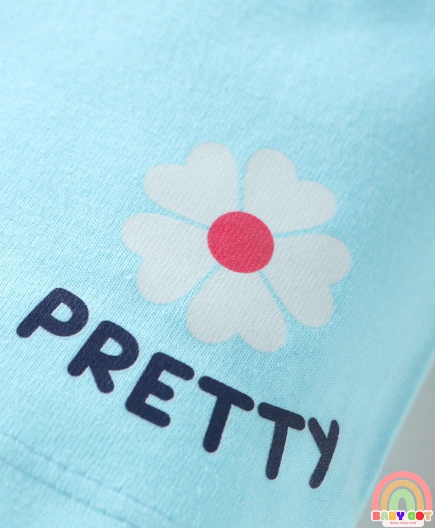 Cotton Knit Mid Thigh Shorts with Floral & Heart Print with Bow Applique Pack of 3 - Pink & Light Blue