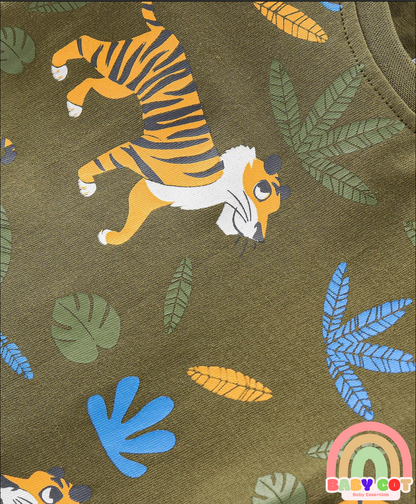 100% Cotton Knit Half Sleeves T-Shirts Tiger Print Pack of 3 - Yellow & Green