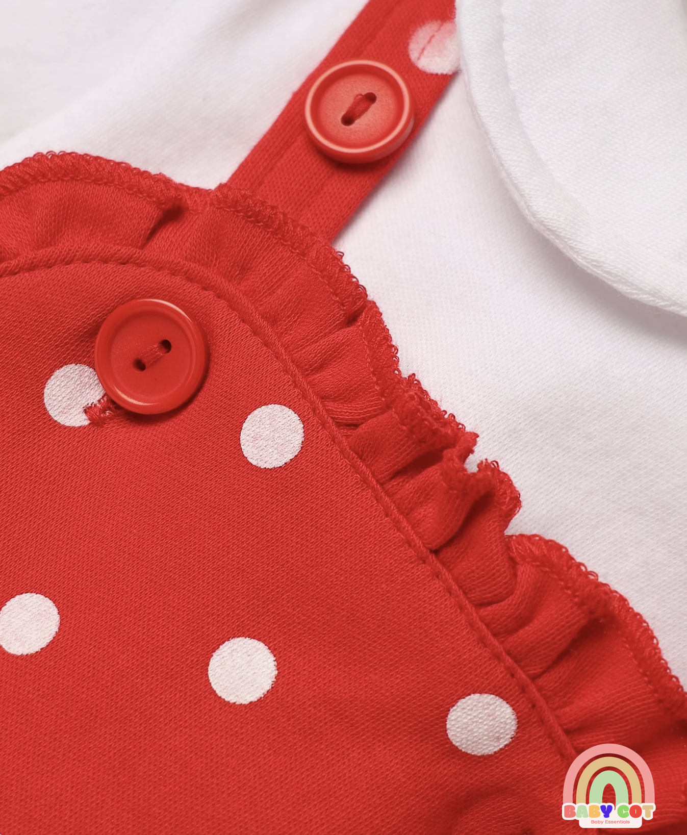 100% Cotton Knit Half Sleeves T-Shirt & Onesies with Hairband With Polka Dots - Red