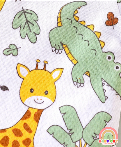100% Cotton Knit Half Sleeves Onesies Animal Print Pack of 3 - Multicolour