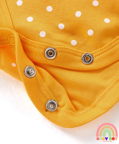 100% Cotton Knit Frill Sleeves Onesies with Floral & Polka Dots Print Pack of 3 - Pink Yellow & Purple
