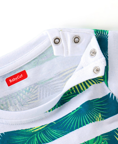 Cotton Knit Half Sleeves T-Shirts Tropical Graphic Print Pack of 3 - Blue & Green