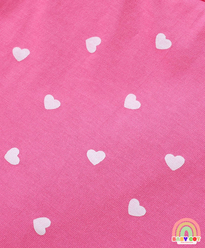 Cotton Knit Frill Sleeves T-Shirts With Floral & Heart Print Pack Of 3 - Orange & Dark Pink