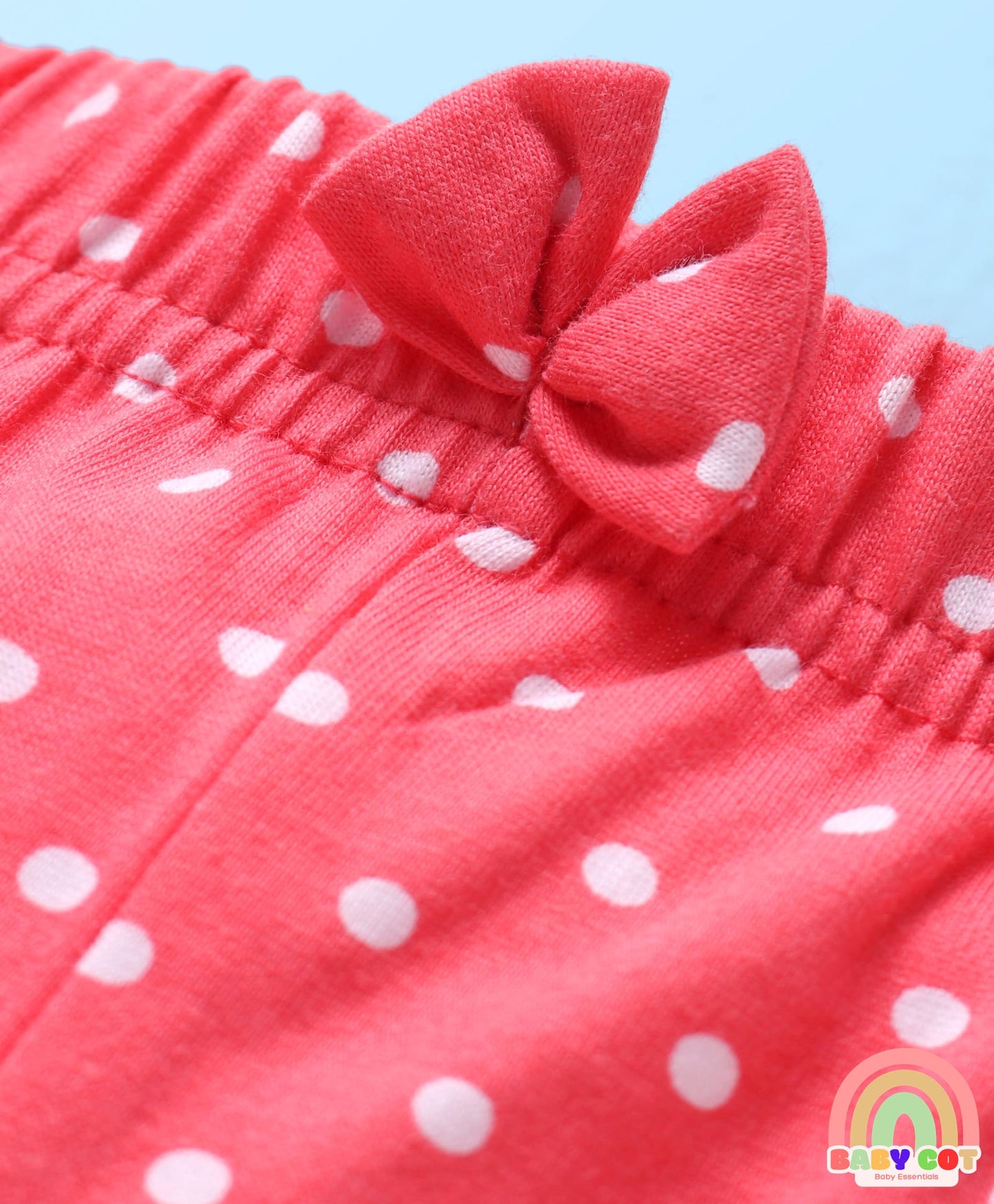 Cotton Knit Mid Thigh Shorts with Floral & Polka Dot Print & Bow Applique Pack of 3 - Pink & Grey