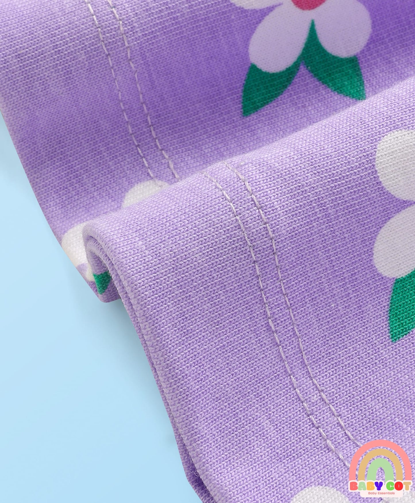 Cotton Knit Half Sleeves T-Shirt & Frock With Floral Print & Bow Applique - Purple