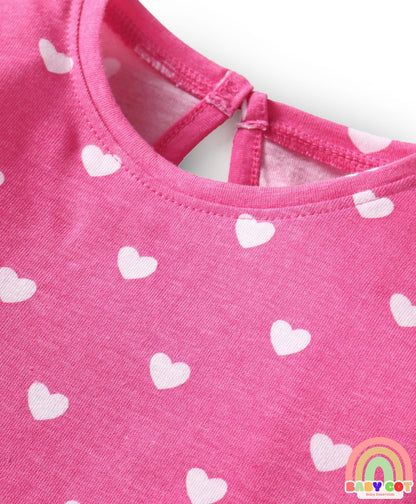 Cotton Knit Full Sleeves T-Shirts With Heart & Floral Print Pack of 3 - Orange Dark Pink & Light Pink