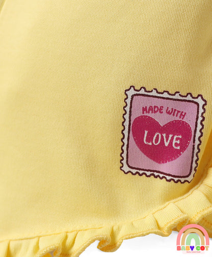100% Cotton Interlock Knit Shorts with Eco Jiva Finish Floral Print & Bow Applique Pack of 3 - Dark Pink Yellow & Lavender