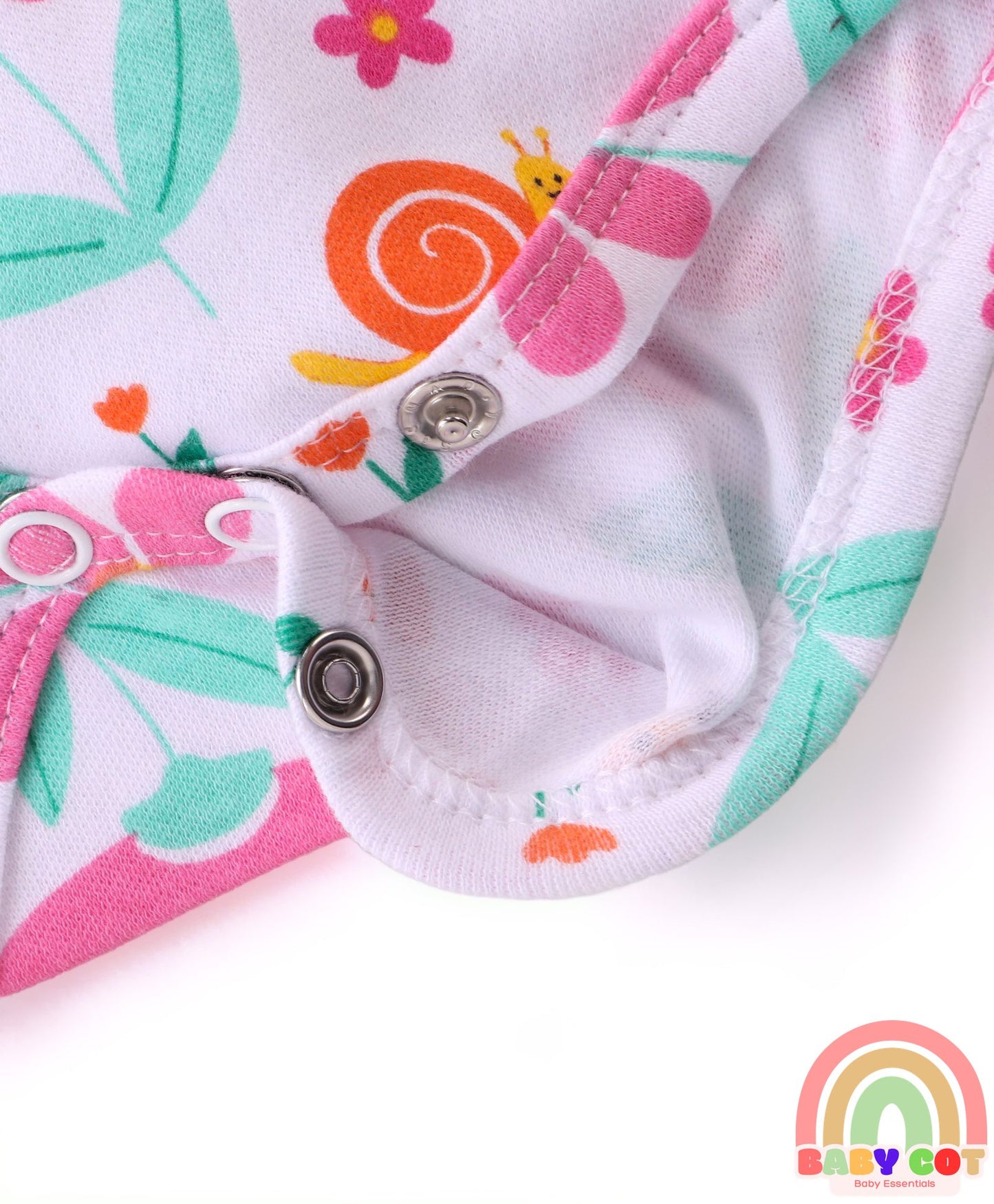 100% Cotton Knit Full Sleeves Onesies with Polka Dots Floral Print & Frill Detailing Pack of 3 - Yellow Pink & White