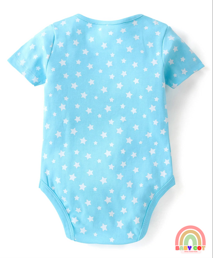 100% Cotton Knit Half Sleeves Onesies Stripes & Bear Print Pack Of 5 - Blue Yellow & White