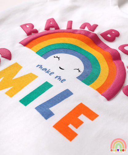 100% Cotton Knit Half Sleeves T-Shirts with Rainbow & Polka Dots Print Pack of 3 - Yellow Navy Blue & White