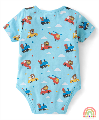 100% Cotton Knit Half Sleeves Striped & Lion Printed Onesies Pack of 5 - Multicolour