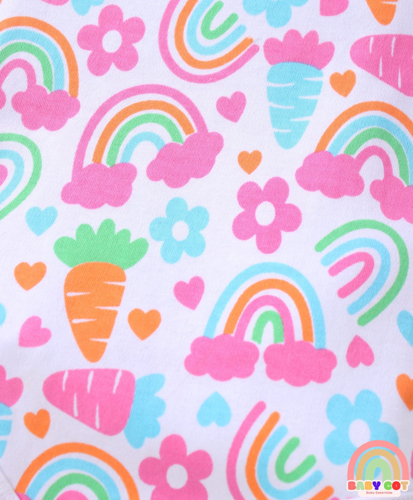 100% Cotton Interlock Knit Sleeveless Onesie with Hair Band Booties & Mittens with Floral & Tropical Print - White & Pink
