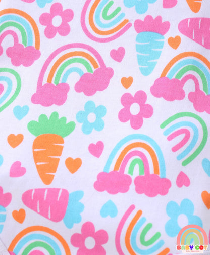 100% Cotton Interlock Knit Sleeveless Onesie with Hair Band Booties & Mittens with Floral & Tropical Print - White & Pink
