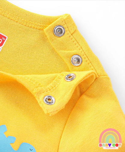 100% Cotton Knit Half Sleeves Onesies with Star & Dino Print Pack of 3 - Blue Yellow & Red