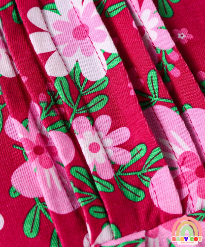 Cotton Knit Full Sleeves Foral Printed Top - Dark Pink
